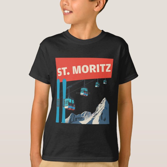 St. Moritz Skiing - Retro St. Moritz Ski  T-Shirt (Vorderseite)