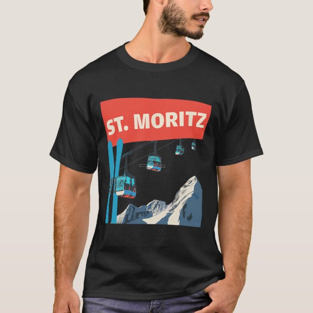 St. Moritz Skiing - Retro St. Moritz Ski  T-Shirt (Vorderseite)