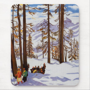 St. Moritz Vintage Skifahrer Alpine Eleganz Kunst Mousepad