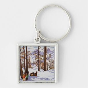 St. Moritz Vintage Skifahrer Alpine Eleganz Kunst Schlüsselanhänger