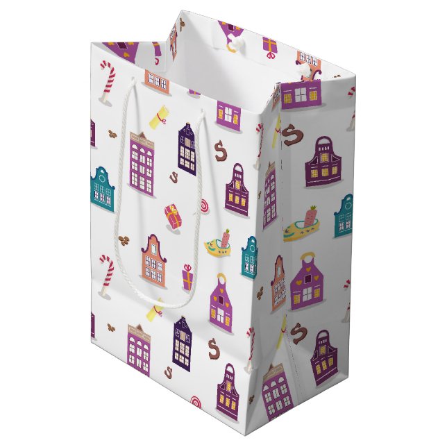 St. Nicholas Day Sinterklaas Dutch Holiday, Houses Mittlere Geschenktüte (Vorderseite Schrägansicht)