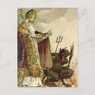St Nicholas Krampus Heugabel Priester Postkarte
