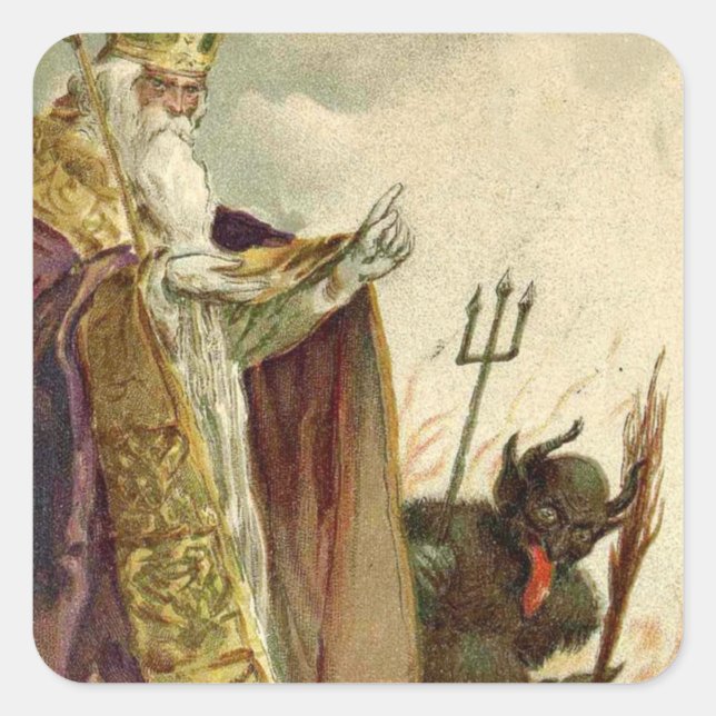 St. Nicholas Krampus Pitchfork Priester Quadratischer Aufkleber (Vorderseite)