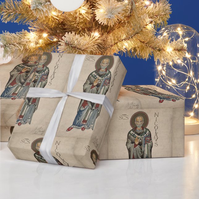 St. Nick St. Nikolaus von Myra Pattern Wasserfarbe Geschenkpapier (Feiertage)