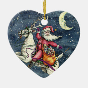 ST. NICK, WEISSER REINDEL, CHRISTMAS MAGIC KERAMIK ORNAMENT