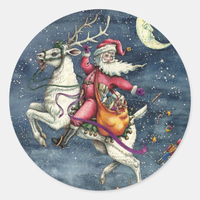 ST. NICK, WEISSER REINDEL, CHRISTMAS MAGIC RUNDER AUFKLEBER (Vorderseite)