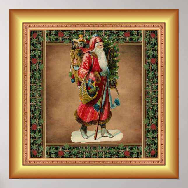 St. Nickolas, Weihnachtsgeschenke, Gold Hintergrun Poster (Vorne)