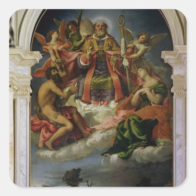 St. Nikolaus in Glory mit Heiligen Quadratischer Aufkleber (Vorderseite)