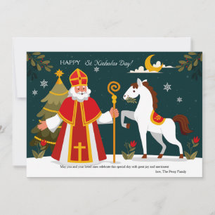 St. Nikolaus und sein Pferd Weihnachtskarte Feiertagskarte