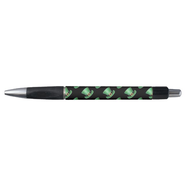 St Paddy's Day Green Top Hat Muster auf schwarz Kugelschreiber (Vorderseite)