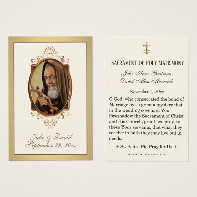 St. Padre Pio Goldene Gastgeschenk Hochzeit (Vorne & Hinten)