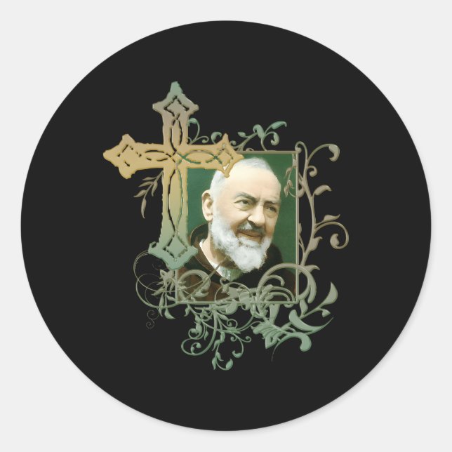 St Padre Pio Katholische Heilige Gebetskreuz Runder Aufkleber (Vorderseite)