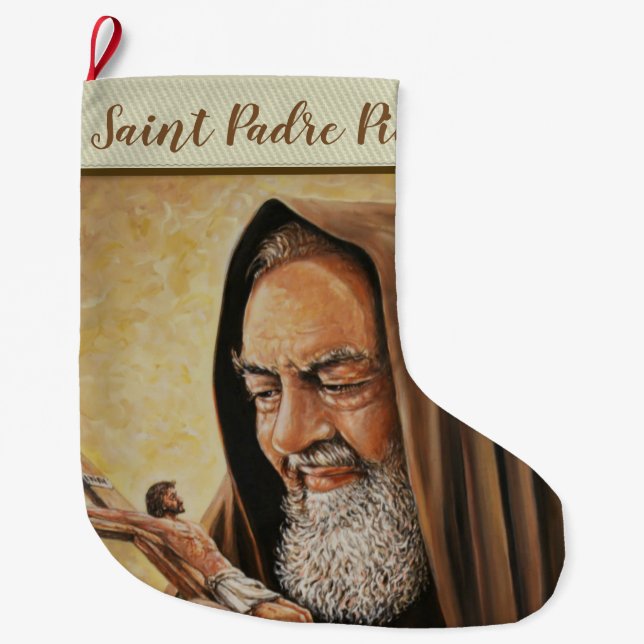 St. Padre Pio mit Crucifix Großer Weihnachtsstrumpf (Vorderseite)