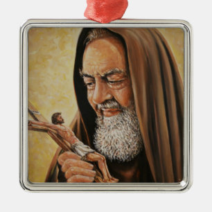 St. Padre Pio mit Kruzifix Silbernes Ornament