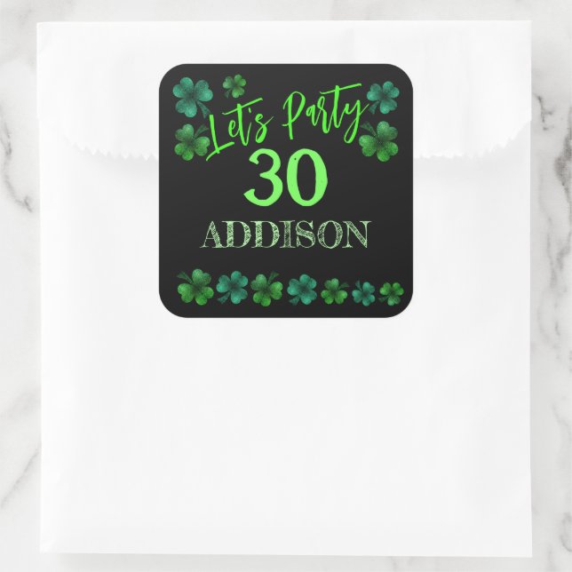 St Patrick Day Birthday Lasse Party Kleeblatt Quadratischer Aufkleber (Tasche)