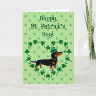 St. Patrick Day Black and Tan Dackel Posing Karte