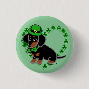 St. Patrick Day Dackel Cartoon 3 Button