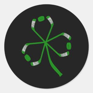 St Patrick Day Ice Hockey Sticks Kleeblatt Green C Runder Aufkleber