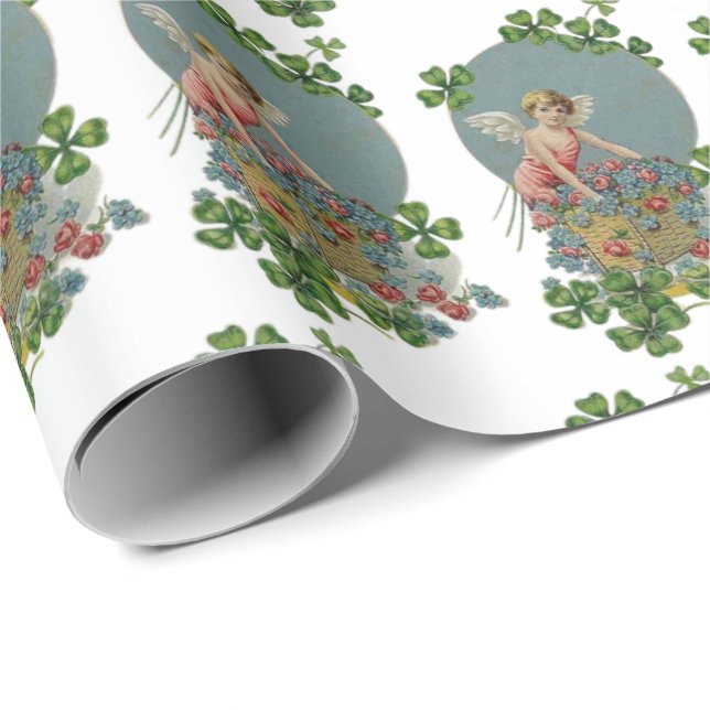 St. Patrick Day Irish Angels Kleeblatts Blume Geschenkpapier (Rolleneckpunkt)