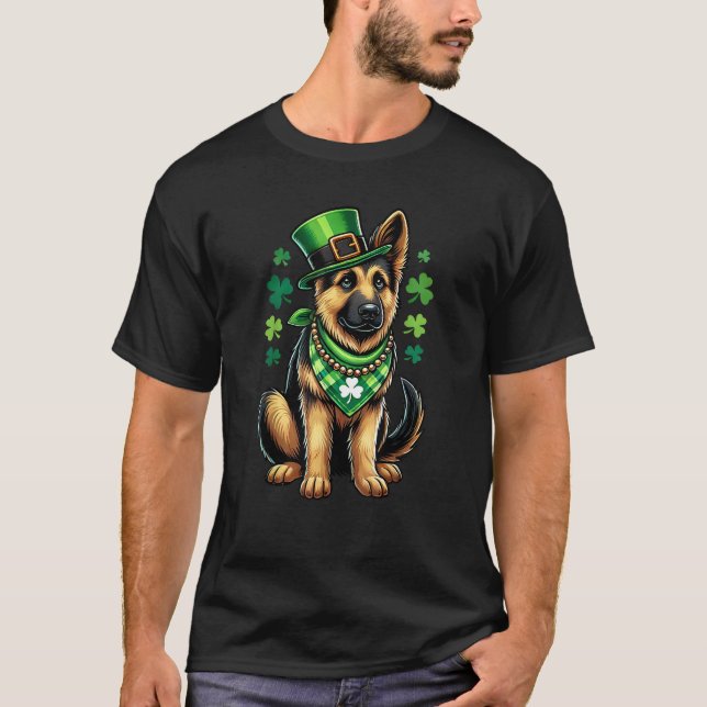 St Patrick Day Lucky Shamrock Leprechaun Dog Germa T-Shirt (Vorderseite)