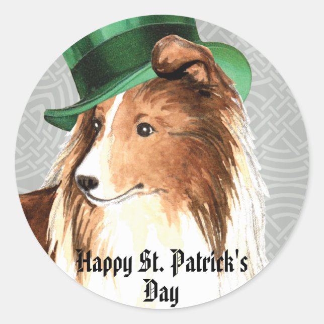 St. Patrick-Day Sheltie Runder Aufkleber (Vorderseite)