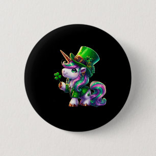 St Patrick Day T-Shirts Irish Unicorn Girls Kinder Button