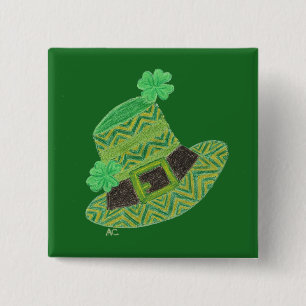 St Patrick der Hut des grünen Zickzack Kobolds Ta Button