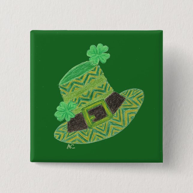 St Patrick der Hut des grünen Zickzack Kobolds Tag Button (Vorderseite)