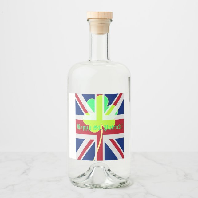 St. Patrick Flag Irish Kleeblatt Union Jack Funny Alkoholflaschenetikett (Vorderseite)