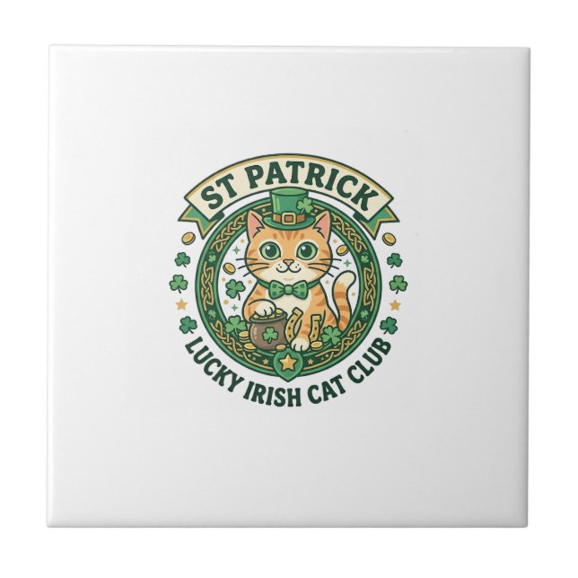 St. Patrick Glücklicher Irischer Katze Süße Katze  Fliese (Vorderseite)