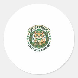 St. Patrick Glücklicher Irischer Katze Süße Katze Runder Aufkleber