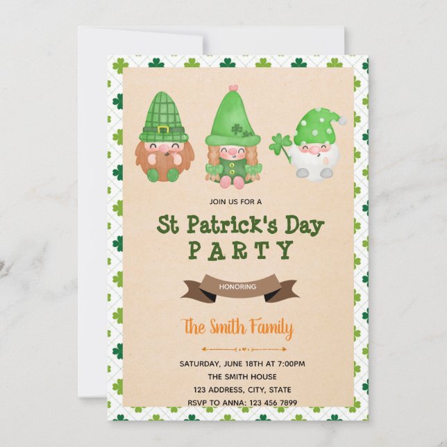 St Patrick Gnome Einladung (Vorderseite)