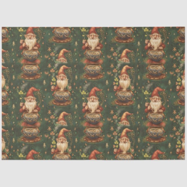 St. Patrick Gnome Magic Cauldron Forest Seidenpapier (Vorderseite)