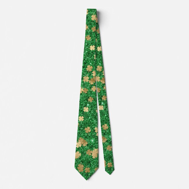 St Patrick Green Gold Clover Kleeblatt Confetti Fu Krawatte (Vorderseite)