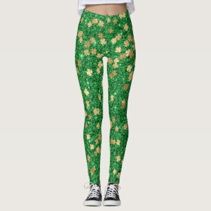 St Patrick Green Gold Clover Kleeblatt Confetti Fu Leggings