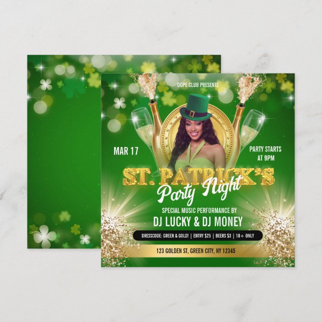 St Patrick Green Gold Party Flyer Einladung (Vorne/Hinten)