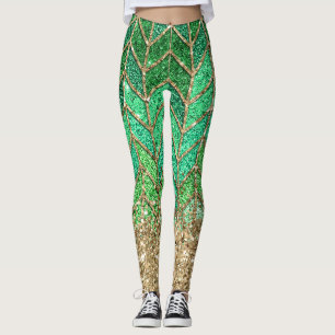 St Patrick Green Gradient Sparkle Glitzer Gold Spa Leggings
