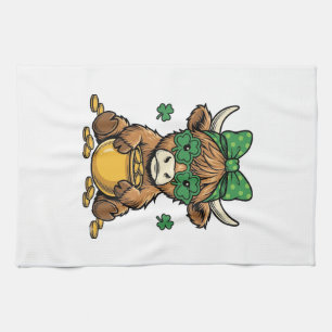 St. Patrick Highland-Kuh Topf mit Gold Vintage-Kun Geschirrtuch