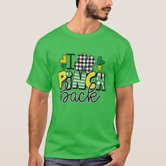 St Patrick I Pinch Buffalo Kariert Kleeblatt Gra T-Shirt (Vorderseite)