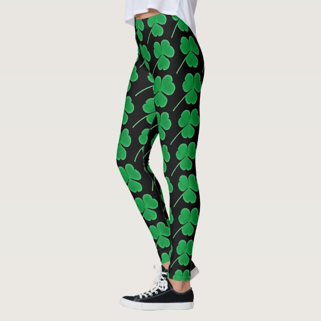 St Patrick irisches grünes Kleeblatt-Muster Tag| Leggings (Links)