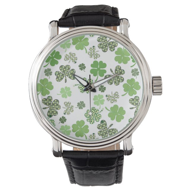 St. Patrick Irish Kleeblatt Clover Green Armbanduhr (Vorderseite)