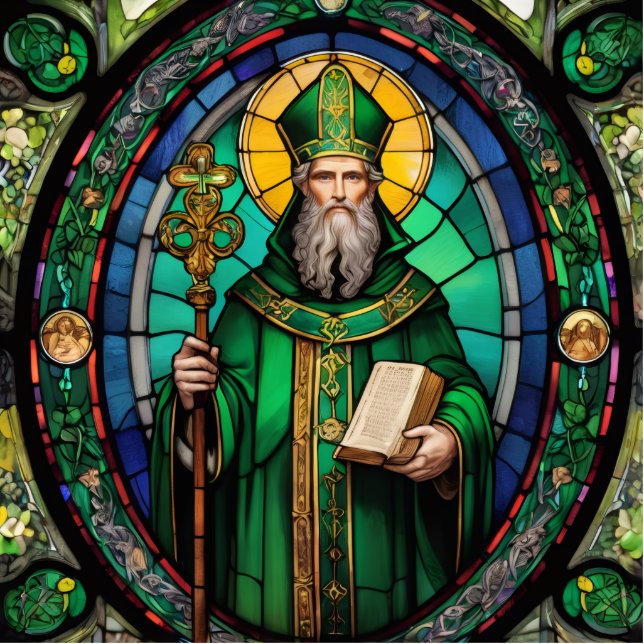 St Patrick Irish Patron Saint Stained Glass Freistehende Fotoskulptur (Vorne)