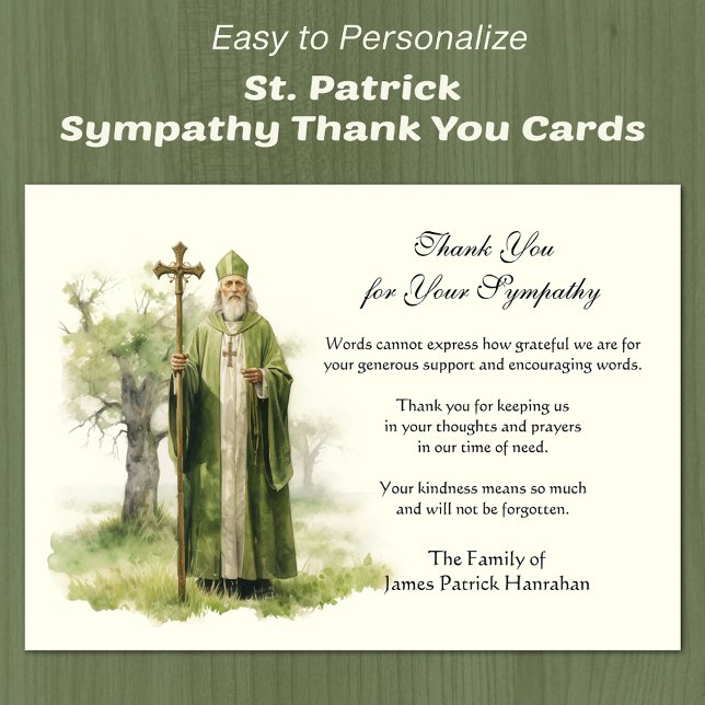 St. Patrick Katholisches irisches Beileid Beileid Dankeskarte (Easy to Personalize St. Patrick Sympathy Thank you cards)