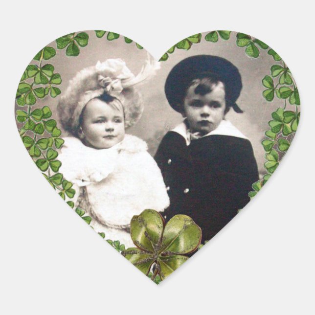 ST.PATRICK KLEEBLATT HERZWEDD FOTOVORLAGE Herz-Aufkleber (Vorderseite)