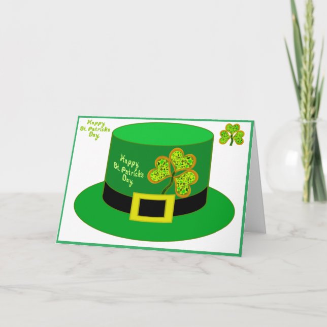 St Patrick Leprechaun Card Party Hat pdf Karte (Vorderseite)