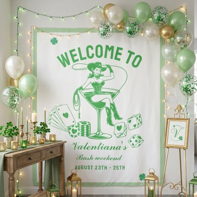 St patrick Lucky Martini Bachelorette welcome sign Wandteppich (Von Creator hochgeladen)