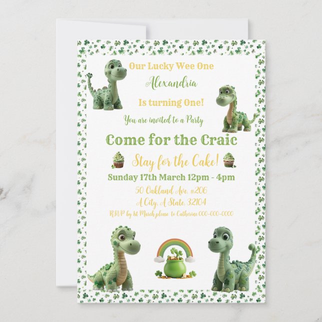 St patrick Lucky One Dinosaur Invitation (Devant)
