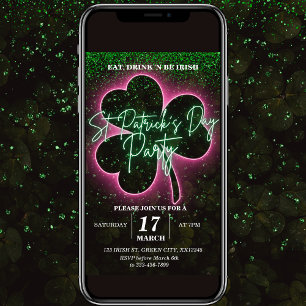 St. Patrick Neon Grün und Rosa Flyer Einladung