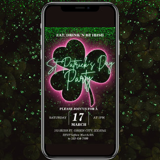 St. Patrick Neon Grün und Rosa Flyer Einladung