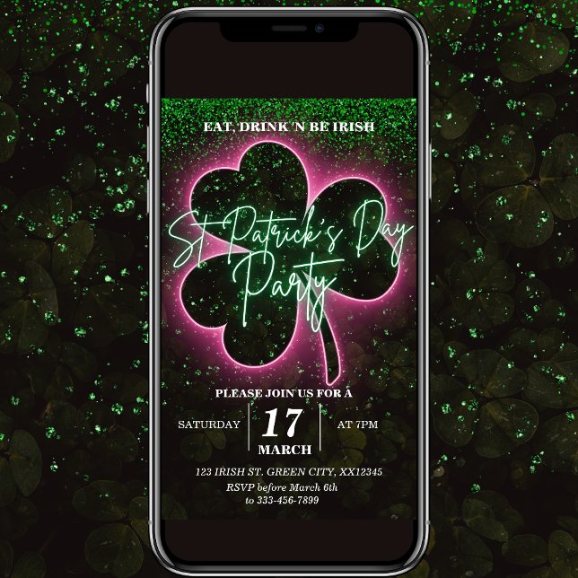 St Patrick Neon Invitation de voyageur vert et ros (Créateur téléchargé)